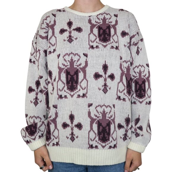 Vintage 80s Geometric Abstract Purple Sweater - Picture 1 of 6